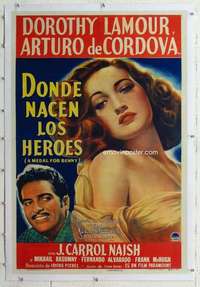 m479 MEDAL FOR BENNY linen Spanish/U.S. one-sheet movie poster '45 Dorothy Lamour
