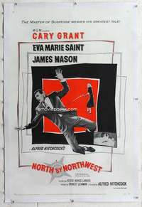 m503 NORTH BY NORTHWEST linen one-sheet movie poster '59 Grant, Hitchcock
