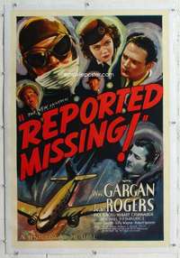 m519 REPORTED MISSING linen one-sheet movie poster '37 William Gargan, Rogers