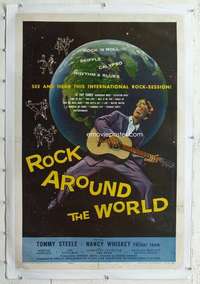 m521 ROCK AROUND THE WORLD linen one-sheet movie poster '57 AIP, rock&roll!