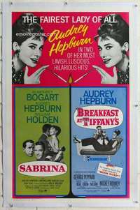 m051 SABRINA /BREAKFAST AT TIFFANY'S linen one-sheet movie poster '65 Audrey