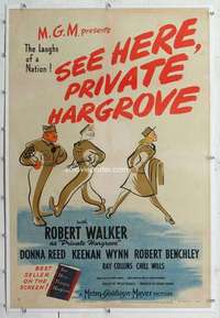 m528 SEE HERE PRIVATE HARGROVE linen one-sheet movie poster '44 Robert Walker