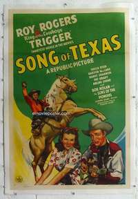 m536 SONG OF TEXAS linen one-sheet movie poster '43 Roy Rogers w/guitar!