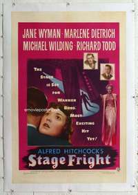 m538 STAGE FRIGHT linen one-sheet movie poster '50 Dietrich, Hitchcock