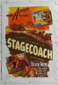 m539 STAGECOACH linen one-sheet movie poster R44 John Wayne classic!