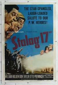 m047 STALAG 17 linen one-sheet movie poster '53 William Holden, Wilder