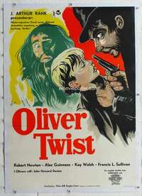 m178 OLIVER TWIST linen Swedish movie poster '51 cool Bjorne art!