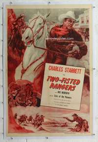 m565 TWO-FISTED RANGERS linen one-sheet movie poster R53 Charles Starrett