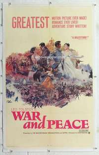 m573 WAR & PEACE linen one-sheet movie poster '68 Russian version, Tolstoy