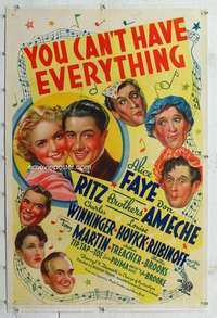 m591 YOU CAN'T HAVE EVERYTHING linen one-sheet movie poster '37 Alice Faye