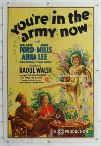m595 YOU'RE IN THE ARMY NOW linen one-sheet movie poster '37 Wallace Ford
