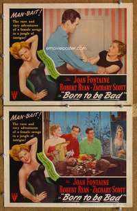 p967 BORN TO BE BAD 2 movie lobby cards '50 Joan Fontaine, Ryan
