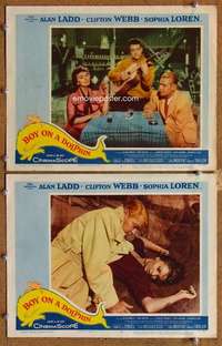 p968 BOY ON A DOLPHIN 2 movie lobby cards '57 Alan Ladd, Sophia Loren