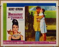 p063 BREAKFAST AT TIFFANY'S movie lobby card #2 '61 Hepburn kissed!