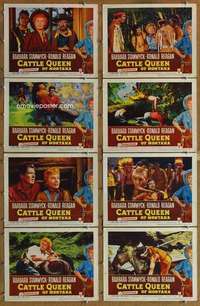 p144 CATTLE QUEEN OF MONTANA 8 movie lobby cards '54 Stanwyck, Reagan