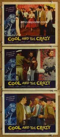 p914 COOL & THE CRAZY 3 movie lobby cards '58 AIP teen drug classic!