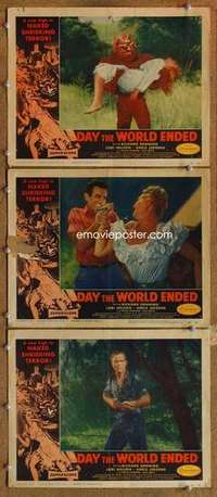 p915 DAY THE WORLD ENDED 3 movie lobby cards '56 Corman, wacky monster!