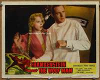 p024 FRANKENSTEIN MEETS THE WOLF MAN movie lobby card #2 R49 Massey