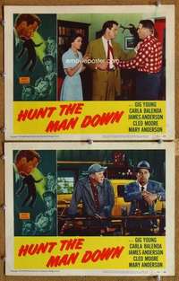 p998 HUNT THE MAN DOWN 2 movie lobby cards '51 film noir, Gig Young