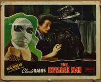 p003 INVISIBLE MAN movie lobby card #2 R1947 great Claude Rains image!