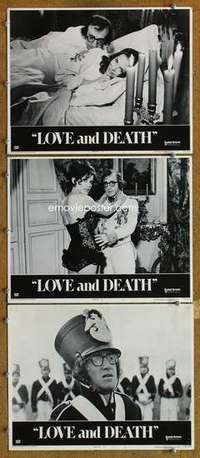 p924 LOVE & DEATH 3 movie lobby cards 75 Woody Allen, Diane Keaton