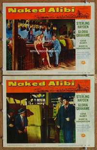 s014 NAKED ALIBI 2 movie lobby cards '54 Gloria Grahame, Sterling Hayden
