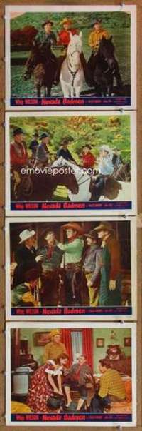 p857 NEVADA BADMEN 4 movie lobby cards '51 Whip Wilson, Fuzzy Knight