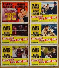 p671 NEVER LET ME GO 6 movie lobby cards '53 Clark Gable, Gene Tierney