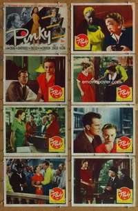 p335 PINKY 8 movie lobby cards '49 Jeanne Crain passes for white!