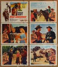p690 RIDE LONESOME 6 movie lobby cards '59 Randolph Scott, Boetticher