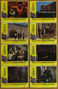 p367 RIOT 8 movie lobby cards '69 Jim Brown, Gene Hackman in jail!