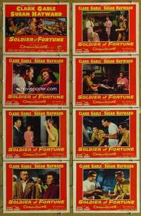 p402 SOLDIER OF FORTUNE 8 movie lobby cards '55 Clark Gable, Hayward