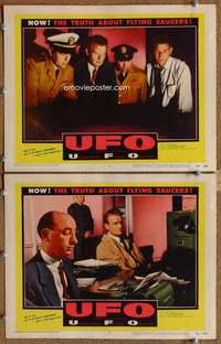 s050 UFO 2 movie lobby cards '56 cool flying saucer sci-fi documentary!