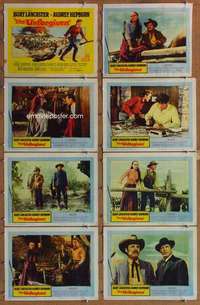 p452 UNFORGIVEN 8 movie lobby cards '60 Burt Lancaster, Hepburn