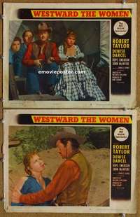s056 WESTWARD THE WOMEN 2 movie lobby cards '51 Robert Taylor, Darcel