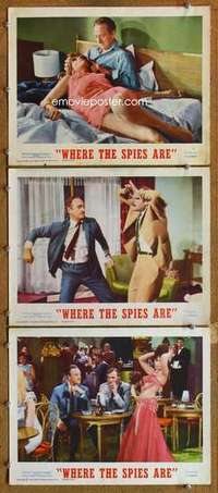 p953 WHERE THE SPIES ARE 3 movie lobby cards '66 spy David Niven!
