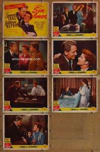 p605 WITHOUT LOVE 7 Spanish/U.S. movie lobby cards '45 Spencer Tracy, Hepburn