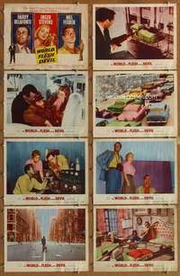 p476 WORLD, THE FLESH & THE DEVIL 8 movie lobby cards '59 Belafonte