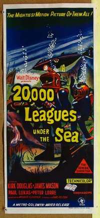 w327 20,000 LEAGUES UNDER THE SEA Australian daybill movie poster R60s Verne