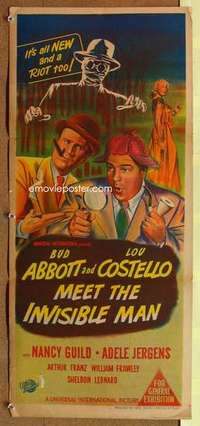 w335 ABBOTT & COSTELLO MEET THE INVISIBLE MAN Australian daybill movie poster '51