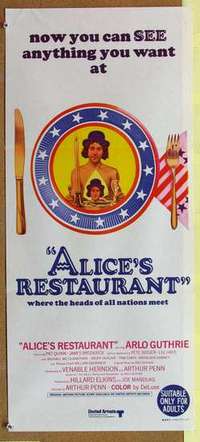 w346 ALICE'S RESTAURANT Australian daybill movie poster '69 Arlo Guthrie
