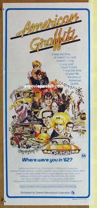 w350 AMERICAN GRAFFITI Aust daybill '73 George Lucas teen classic, it was the time of your life!
