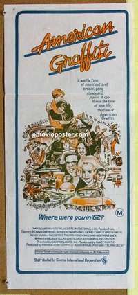w351 AMERICAN GRAFFITI Aust daybill '73 George Lucas teen classic, it was the time of your life!