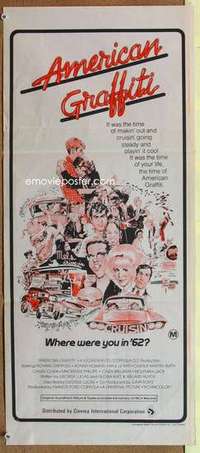w352 AMERICAN GRAFFITI Aust daybill '73 George Lucas teen classic, it was the time of your life!