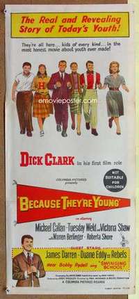 w380 BECAUSE THEY'RE YOUNG Australian daybill movie poster '60 Clark, Weld
