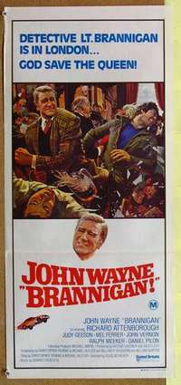 w399 BRANNIGAN Australian daybill movie poster '75 John Wayne, Attenborough