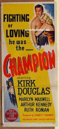 w433 CHAMPION Australian daybill movie poster '49 Douglas, boxing classic!
