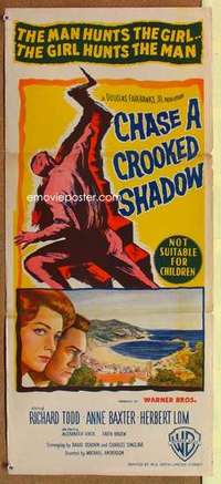 w435 CHASE A CROOKED SHADOW Australian daybill movie poster '58 Anne Baxter