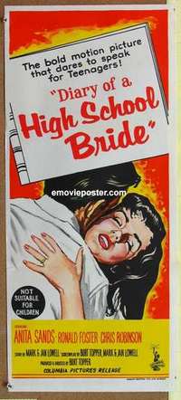 w472 DIARY OF A HIGH SCHOOL BRIDE Australian daybill movie poster '59 AIP