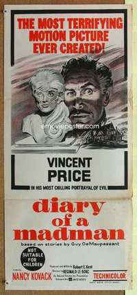 w473 DIARY OF A MADMAN Australian daybill movie poster '63 Vincent Price